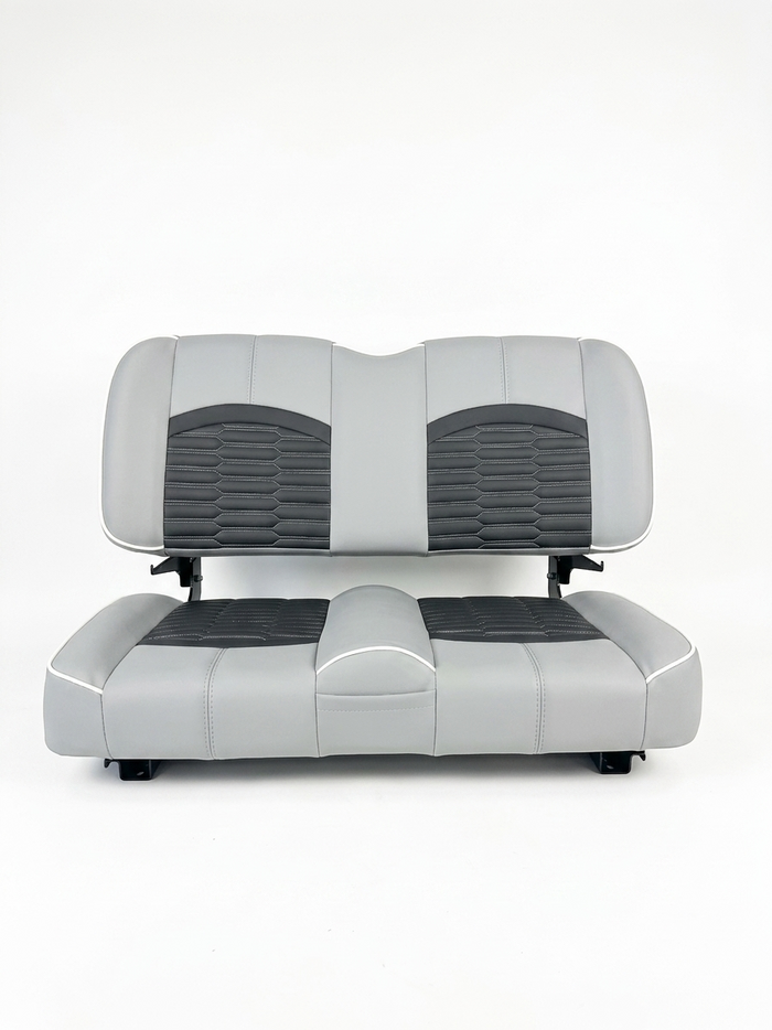 Storm custom golf cart seat, Gray base with Cattleman Black python inserts