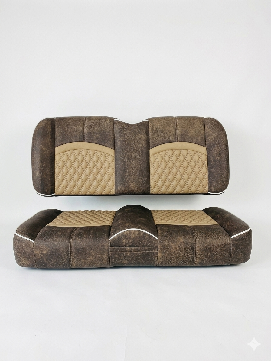 Bourbon custom golf cart seat, Coffee base with Camel double diamond inserts