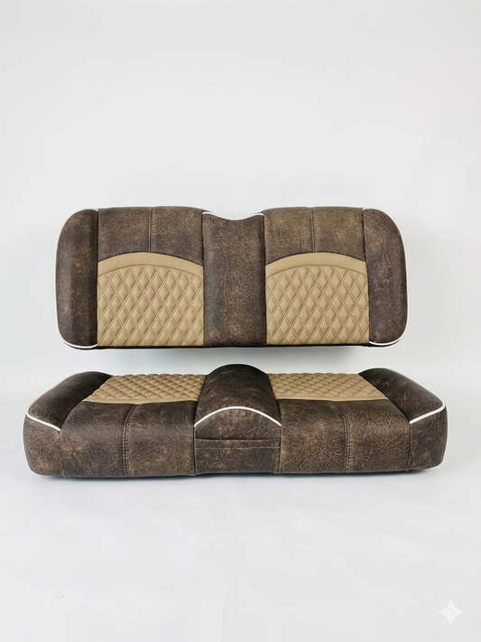 Bourbon custom golf cart seat, Coffee base with Camel double diamond inserts