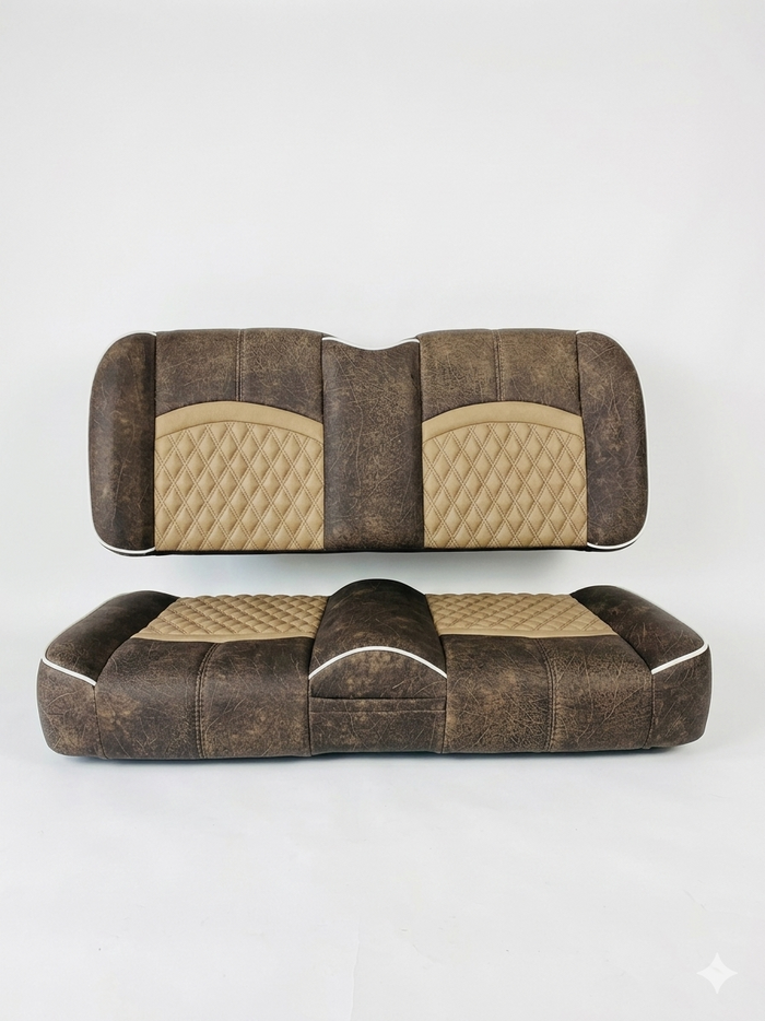 Bourbon custom golf cart seat, Coffee base with Camel double diamond inserts