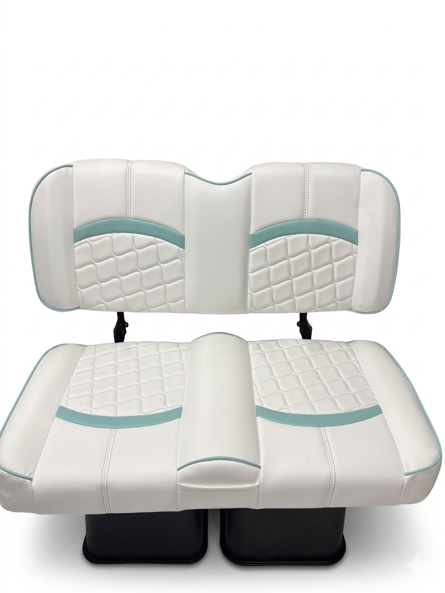 Sea Glass custom golf cart seat, White base with Aqua wave inserts