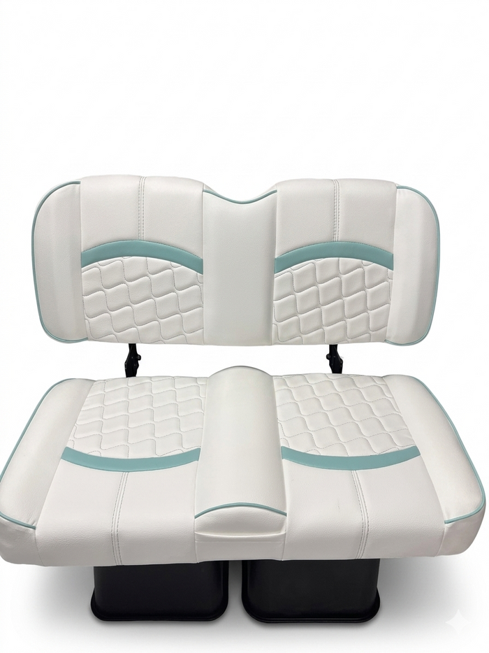 Sea Glass custom golf cart seat, White base with Aqua wave inserts