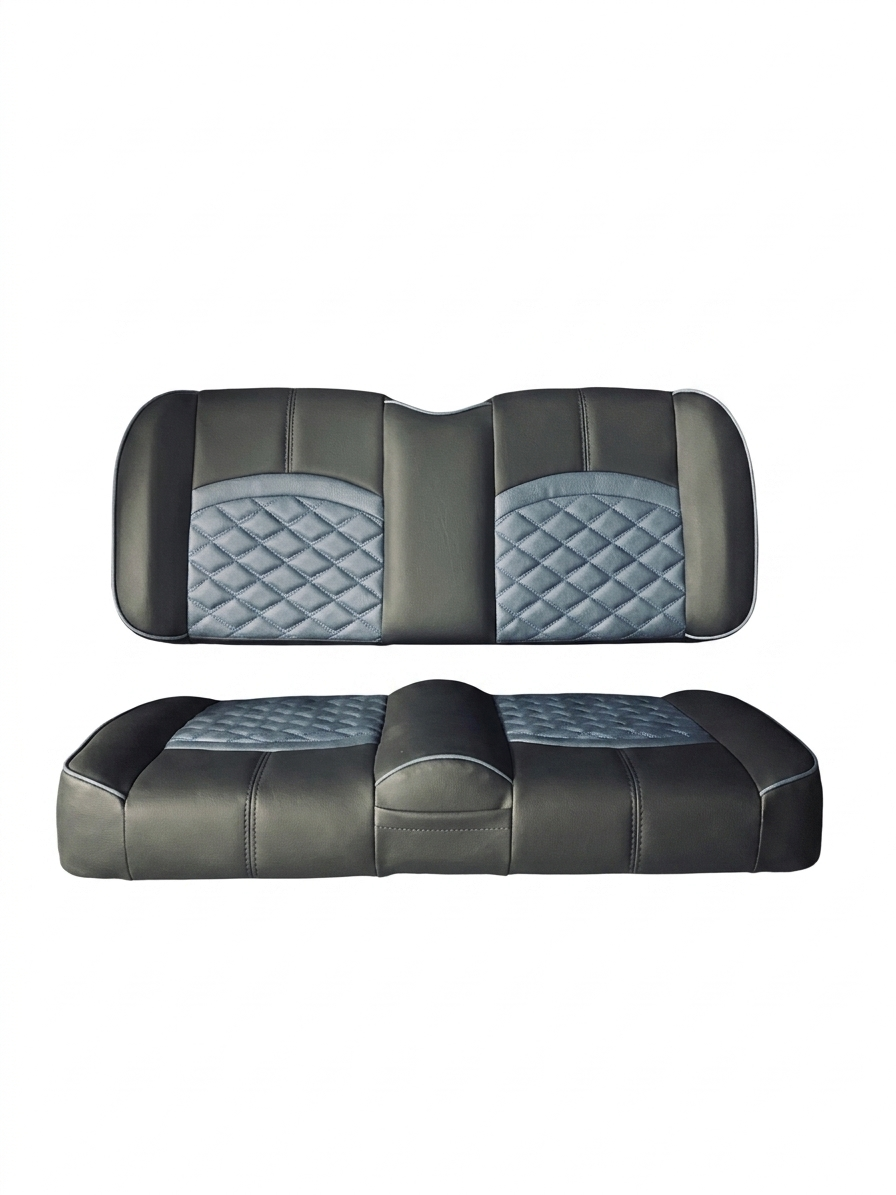 Coastal custom golf cart seat, Cattleman Black base with Navy Blue apex inserts