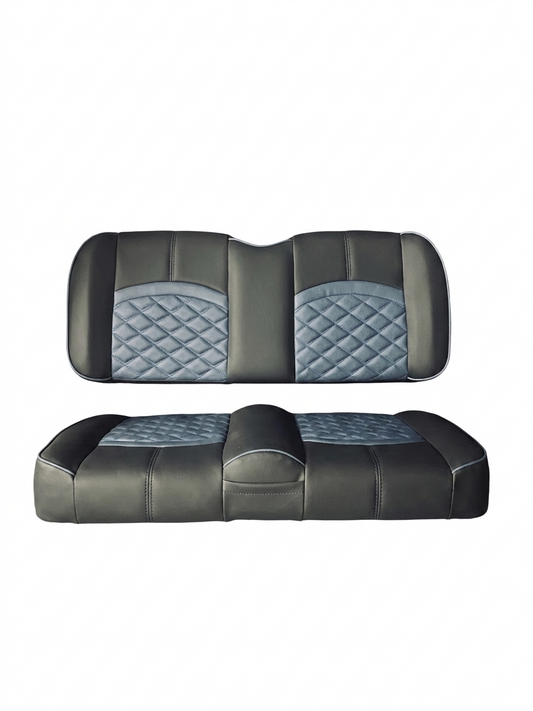 Coastal custom golf cart seat, Cattleman Black base with Navy Blue apex inserts
