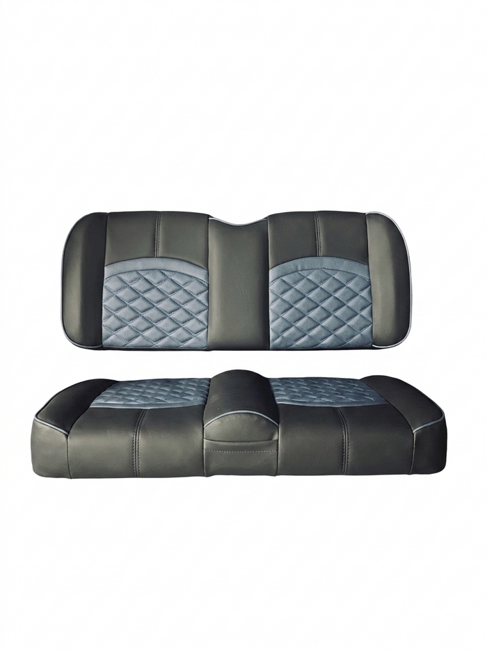 Coastal custom golf cart seat, Cattleman Black base with Navy Blue apex inserts