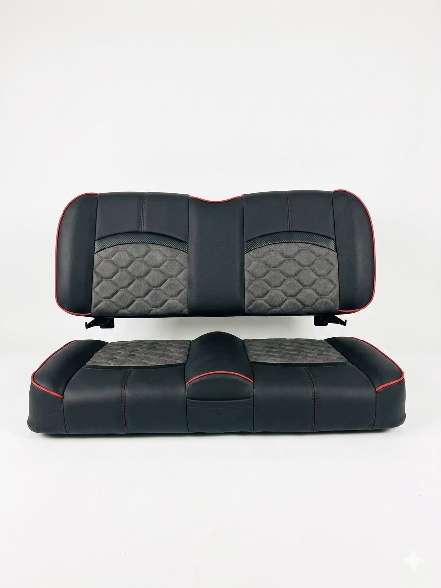 Midnight Carbon custom golf cart seat, Cattleman Black base with Carbon / Charcoal hex inserts