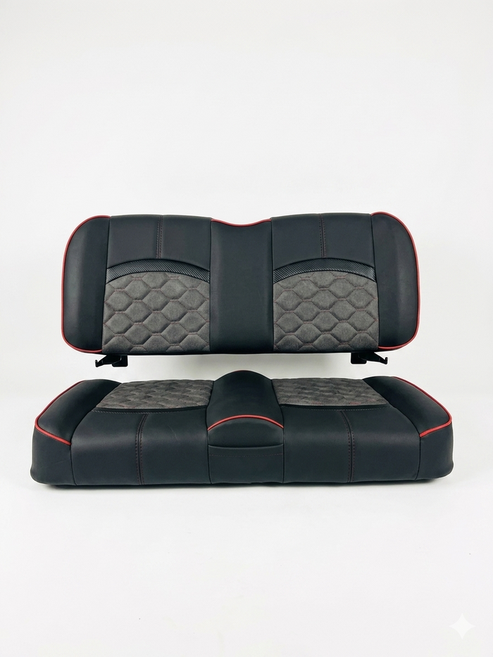 Midnight Carbon custom golf cart seat, Cattleman Black base with Carbon / Charcoal hex inserts