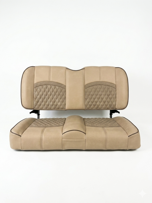 Low Country custom golf cart seat, Camel base with Wheat double diamond inserts