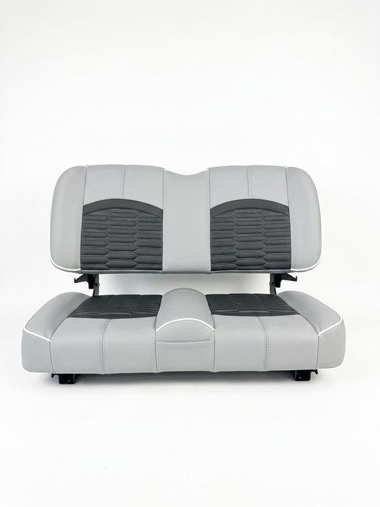 Storm custom golf cart seat, Gray base with Cattleman Black python inserts